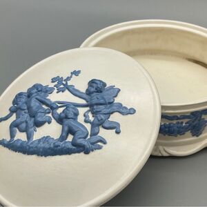 Victorian Cherub Lidded Trinket Box Ceramic Blue White